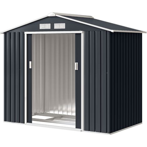 Abri de Jardin 2,77 m² -2,13 x 1,30 x 1,85cm Remise pour Outils avec Fondation - cabanon Porte verrouillable - tôle d'acier Gris (1/5)