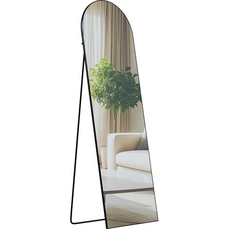 Miroir sur pied ou mural 160 × 50 cm cadre fin design élégant 160x50 cm cadre métal noir brillant 100008611 (1/5)