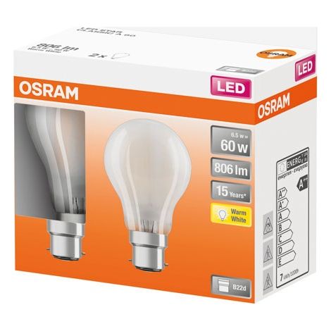 Led Estándar de Vidrio Opaco 6.5w B22 Caliente Caja de 2 - Osram