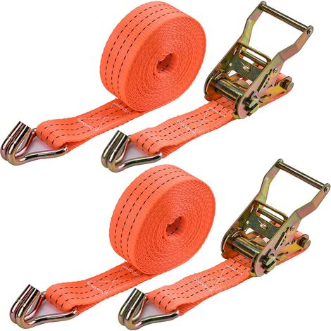Sangle a Cliquet - 2 x 2000 kg 6m Sangle Arrimage Sangles D'arrimage avec Crochet Sangles de Serrage pour la Fixation ou la Sécurisation de la Charge de la Voiture ou du Transporter (1/5)