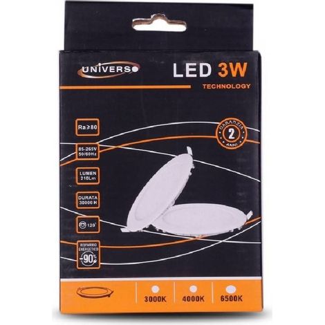 Led Pannello Slim 3w Incasso Rotondo Pvc Caldo Fred Natural P73at