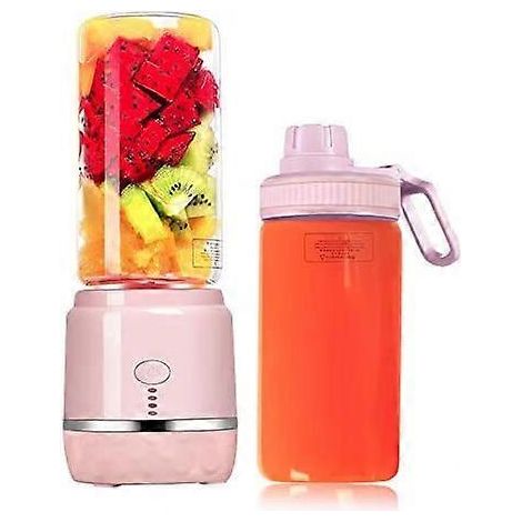 (Rose), Blender portable de taille personnelle, mini blender rechargeable par USB pour smoothies et milkshakes avec 2 gobelets à jus, idéal pour les voyages et les déplacements (1/4)