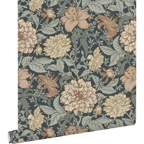 papier peint fleurs vintage bleu foncé - ESTAhome (1/5)