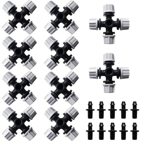 10 pezzi Ugello atomizzatore a 4 vie, ugello atomizzatore a croce in plastica, microugello atomizzatore per serra da giardino con connettore a barb, per giardino, prato, grigio (1/5)
