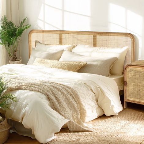 AMY - Tête de lit en bois de mindi et rotin naturel pour lits 160/180cm AMY (1/5)