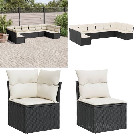 Salon de jardin 10 pcs avec coussins noir résine tressée - Salon De Jardin - Meuble De Jardin - Salon Extérieur - Ensemble Canapé Jardin - Mobilier De Jardin - Home & Living (1/4)
