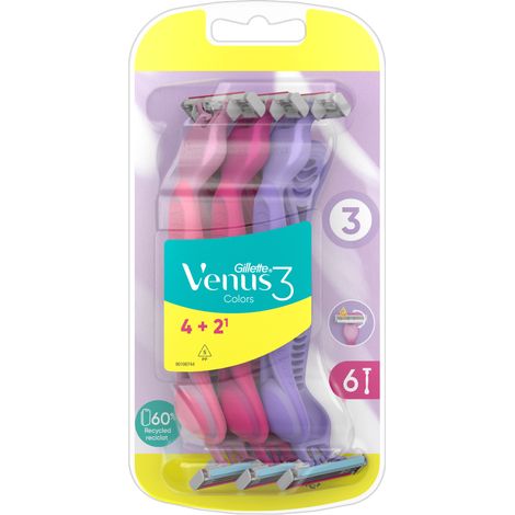 Gillette Venus 3 Couleurs : 6 rasoirs jetables (1/2)
