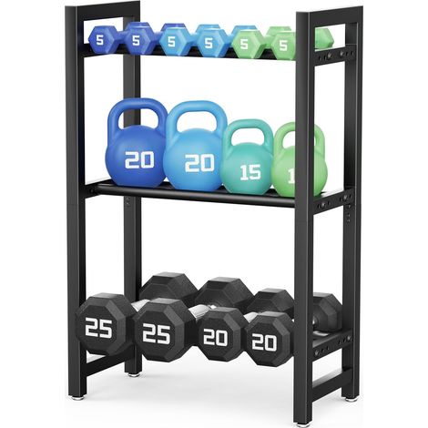Rack Musculation Rangement Haltères 3 Niveaux – Largeur Réglable 5–15 cm, Structure Acier, Capacité 100 kg, Pieds Ajustables, Organisation Équipement Fitness Maison (1/5)