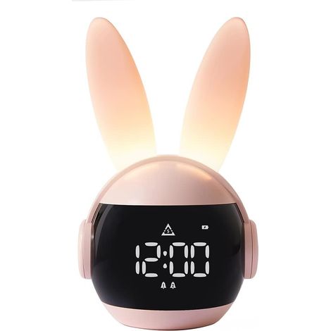ZOLGINAH Lumineux pour Enfants , veilleuses de Lapin , 90 Jours d'autonomie en Veille, Facile à configurer, 6 sonneries, répétition, Rechargeable, Horloge d'entraînement au Sommeil (Rose) (1/5)