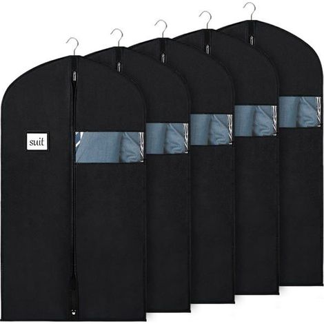 Housse à vêtements avec fenêtre transparente [5 pièces] pour costumes, tissu non tissé, 60 x 100 cm, noir (1/5)