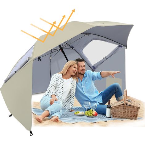 Randaco Strandschirm 210 cm mit Tragetasche, UV50+ Sonnenschutz, neigbar, leichter Gartenschirm für Strand Camping Terrasse Beige
