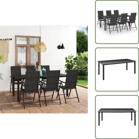 Mobili da giardino - vidaXL Set da Pranzo da Giardino 7 pz Nero - Tavolo in vetro