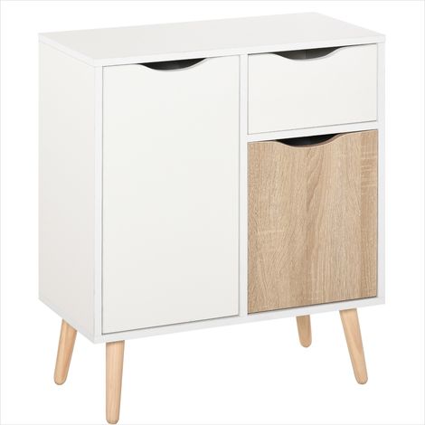 Buffet scandinave en bois blanc chêne clair 2 portes 1 tiroir (1/5)