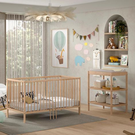 Pack - Lit Bébé & Table à Langer "Dino" 70x140cm Naturel