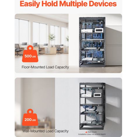 Rack de Serveur à Cadre Ouvert 20U Support Réseau de Autoportant ou Mural, Profondeur 585 mm, avec Étagères Ventilées, Matériel de… (1/5)