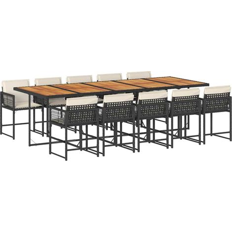 Maison Exclusive - Set de comedor jardín 11 pzas con cojines ratá (1/5)