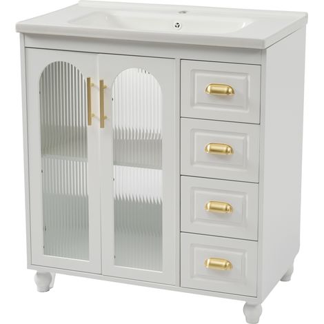 Mueble de baño con lavabo de porcelana 80 cm MDF blanco HOMVRA (1/5)