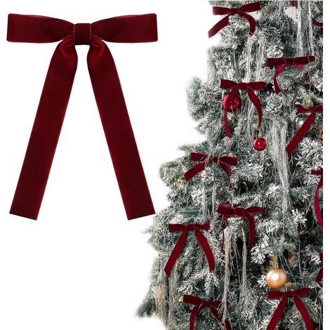 Lot de 12nœUds en Velours Bordeaux pour Deco Sapin Noel, Noeuds De NoëL avec Attaches TorsadéEs, Vintage Noeud Sapin, Classiques Noeud Decoration (1/5)