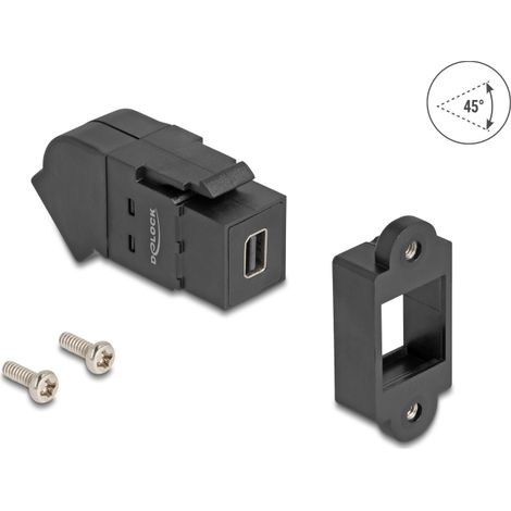 Delock Mini DisplayPort hembra de montaje en panel a DisplayPort hembra en Ã¡ngulo de 45Â° 8K 30 Hz negro