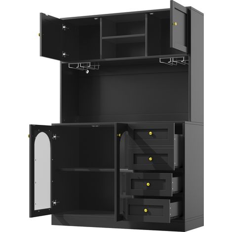 Buffetschrank aus MDF in Schwarz 120x40x188 cm mit LED, 4 Türen und Glashalter (1/5)