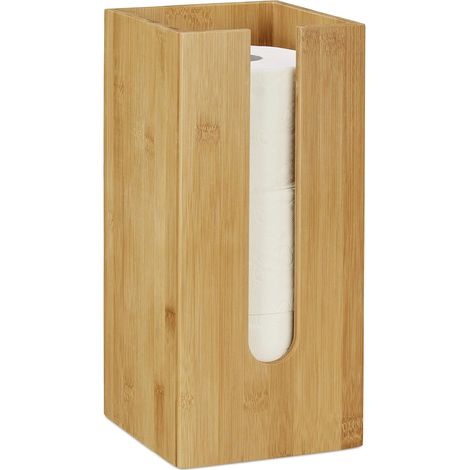 Porte-Rouleau de Toilette Autonome, pour 3 Rouleaux, Rangement Papier hygiénique, Bambou, 33x15x15 cm, Nature