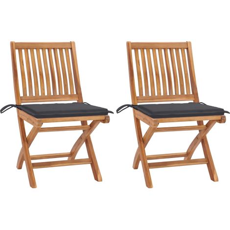 Chaises/Fauteuils de jardin 2 pcs avec coussins anthracite Bois de teck -TF21551 (1/5)