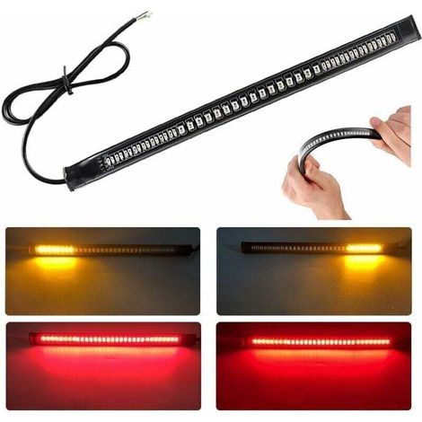 Ultradünne Motorrad-Rücklichtleiste 48 LED 2835 3014 SMD - 12V Universal Flexible LED-Leiste - LED-Bremsassistent-Blinker-Kennzeichenleuchte für Motorräder (Rot + Gelb),