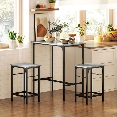 MODFU – Set de mesa de bar 80x50x87 cm de acero gris con 2 taburetes, estilo industrial – Gris (1/5)