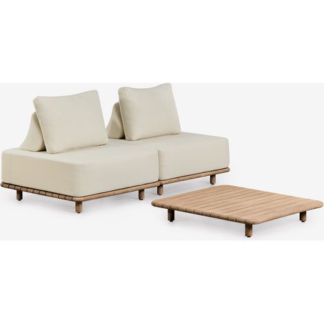 Ensemble de salon avec canapé modulaire 2 pièces et table basse 95x95 cm en acacia Portet SKLUM Blanc Gardenia (1/5)