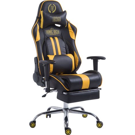Fauteuil de bureau gamer avec repose-pieds extensible mécanisme de bascule en PVC noir / jaune 100002745