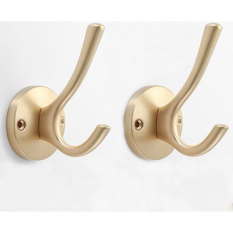 Wandmontierte Garderobenhaken, 2er-Set, massive Metallhaken, Kleiderhaken, Handtuchhalter für Küche, Bad, Wohnzimmer und Büro, Gold (1/5)