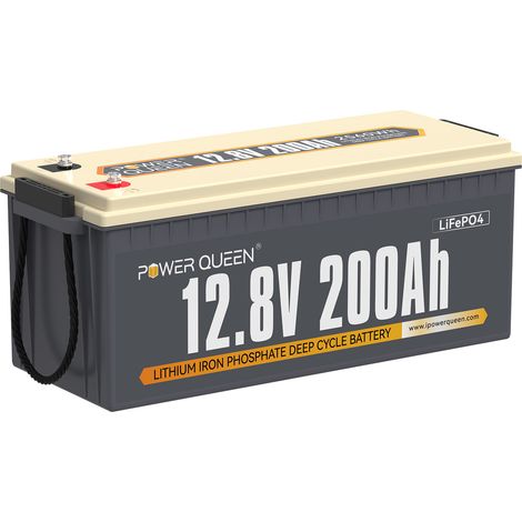 Power Queen – Batterie lithium 12V 200Ah LiFePO4 – 2560Wh – BMS 100A – 4000-15000 cycles – Pour camping car, bateau, solaire, hors réseau