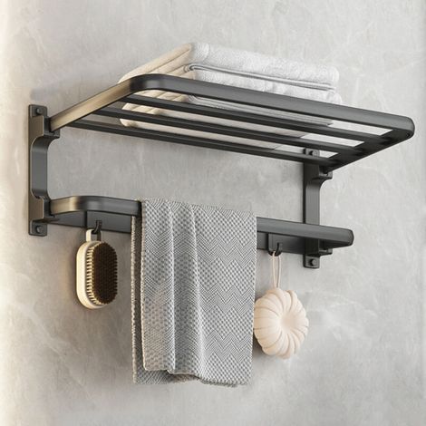 Wandmontierter Handtuchhalter aus anthrazitgrauem Aluminium, bohrfreier Handtuchhalter, Badezimmeraufbewahrung (1/4)