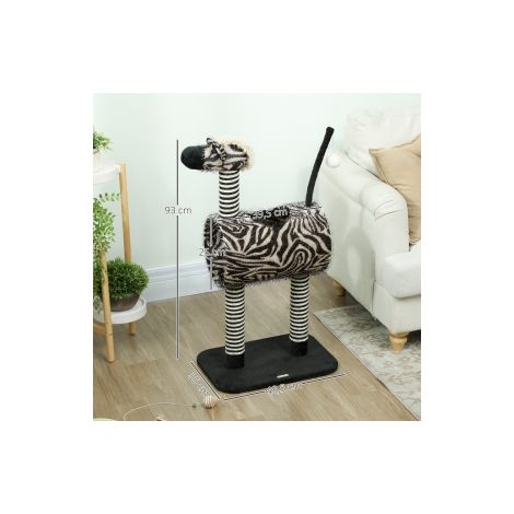 Arbre à chat noir et blanc motif zèbre de 93 cm avec tunnel de 25 cm et poteaux à griffer pour salon chambre et intérieur (1/5)
