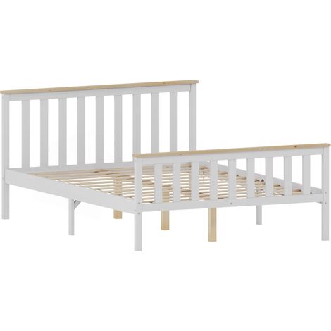 Milan 4ft6 Double Solid Pine Wood Bed Frame, High Foot End, 135 x 190 cm, White-&-Pine (1/5)