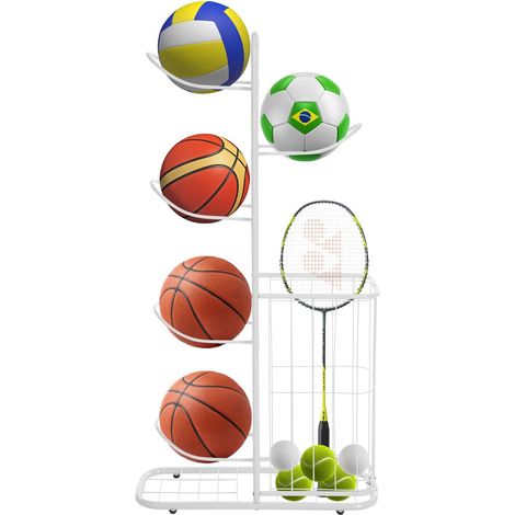 Support de balle avec roulettes, support de balle debout, 5 étages, organisateur de garage, pour équipements de sport, basket-ball, football, 58 x 23,5 x 116 cm, pour garages, salons, gymnases (1/5)