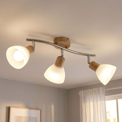 Plafonnier LED Spots réglables optique bois Verre optique albâtre L 40 cm