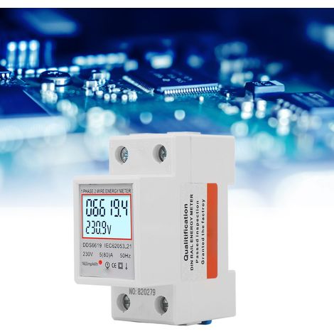 Intelligenter digitaler Haushaltsenergiezähler, einphasig, 2-polig, DIN-Schienenmontage, misst Leistung, Spannung und Stromstärke (5 A, 230 V AC), hintergrundbeleuchtet, Teilenummer DDS6619-004 (1/5)