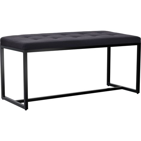 Banc d’entrée contemporain largeur 100cm à structure en métal noir assise capitonnée en tissu noir 100006279 (1/4)