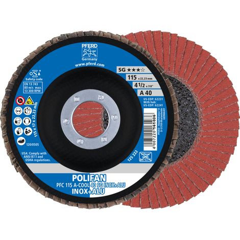 PFERD TOOLS POLIFAN Fächerscheibe PFC 115x22,23 mm konisch A-COOL 40 SG INOX+ALU Edelstahl/Alu 10 Stk (1/5)