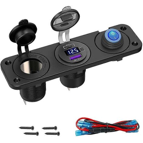 Chargeur allume-cigare USB PD3.0 et QC3.0 12 V/24 V 200 W avec interrupteur pour voiture, bateau, camping-car, camion (1/5)