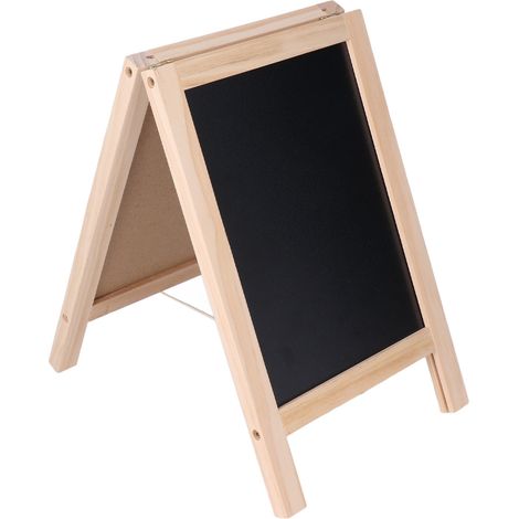 Chevalet tableau noir double face 19x30cm, structure en bois poli, chevalet tableau blanc magnétique avec support pliable et craie (1/5)