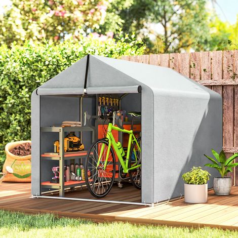 Abri de jardin tente de stockage imperméable abri moto porte enroulable. pour vélo moto 162 x 221.5 x 163 cm. gris clair