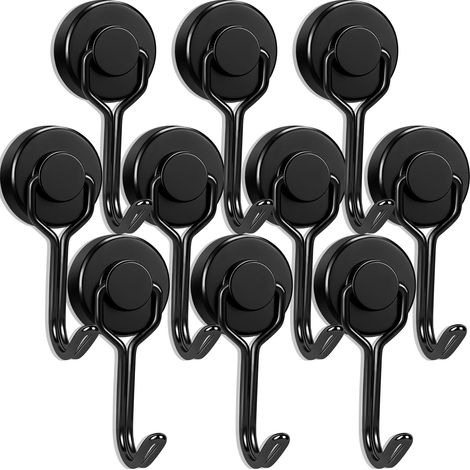Lot de 10 crochets magnétiques extra puissants Noir 20 mm Rotatifs Petits aimants en néodyme Avec crochet Pour cuisine réfrigérateur (1/5)