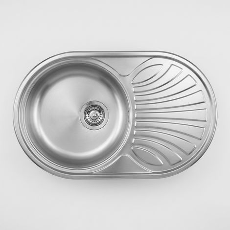 Lavello cucina tondo a incasso in acciaio inox con 1 vasca e gocciolatoio 77x48 cm finitura satinato - Siwi