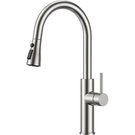 Robinet Cuisine, Mitigeur Cuisine avec Douchette Extractible, 2 Modes de Pulvérisation, Pivotant à 360° Acier Inoxydable, Poignée Unique pour l'Eau Chaude et Froide Robinet Evier (1/5)