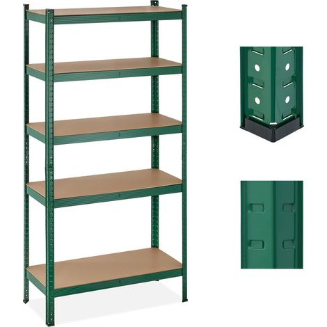 Étagère à Charge Lourde, 5 Niveaux, HLP 180 x 90 x 40 cm, supporte Jusqu'à 875 kg, métal, Cave, Garage, Vert (1/5)
