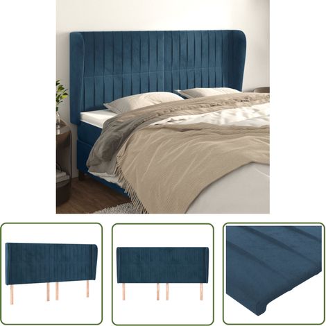 The Living Store Tête de lit avec oreilles Bleu foncé 203x23x118/128 cm Velours - Tête De Lit - Literie - Meuble De Chambre - Velours - Têtière (1/5)