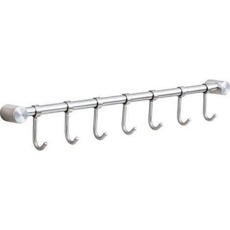 Porte - outils et ustensiles de cuisine en acier inoxydable avec crochet mobile 40cm - 7, support mural, traitement brossé (7 crochets) (1/5)