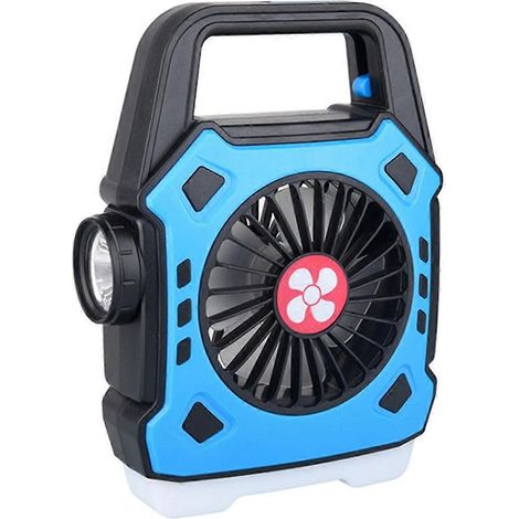Tragbarer Campingventilator mit Licht, USB-Ladefunktion, zum Aufhängen am Zelt, hellblau